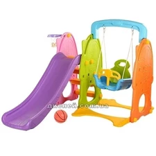 Детская горка-качель B0903-4, горка-качель B0903-4 с баскетбольным кольцом